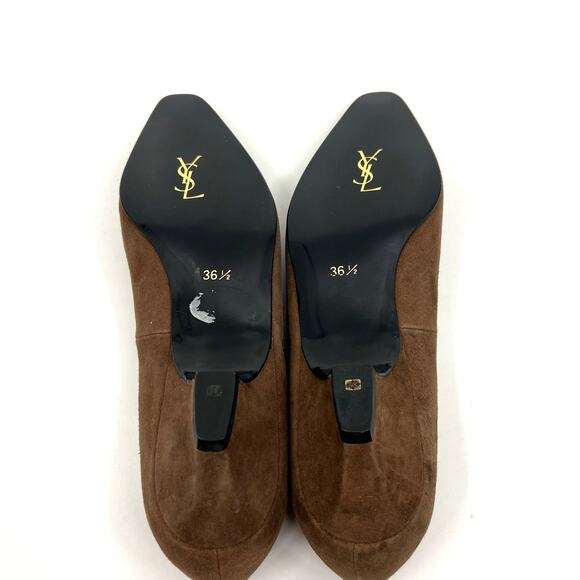 YSL Brown Suede Kitten Heel Pumps Women's 6.5 US NEW - Picture 8 of 9